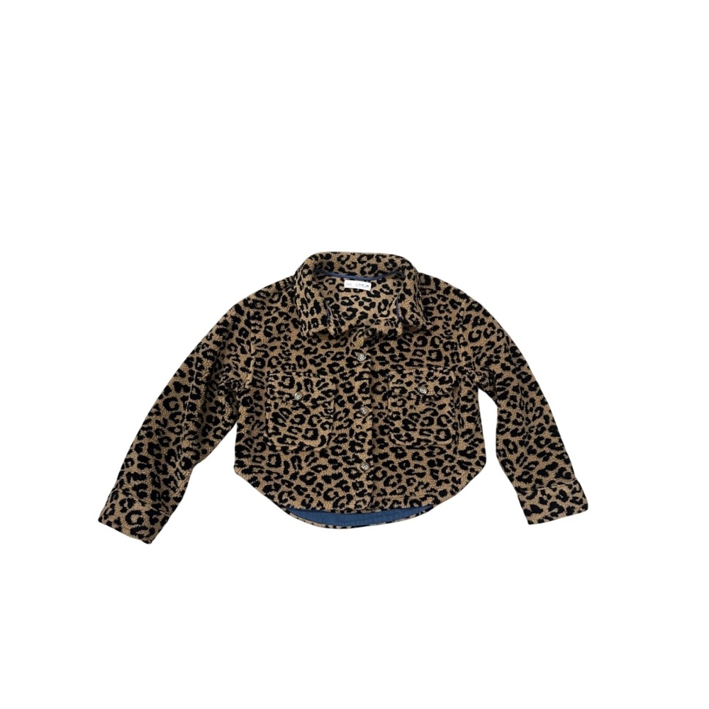 Zara Kids Leopard Print Fleece Shacket Button Front Jacket Brown‎ Tan Size 11-12